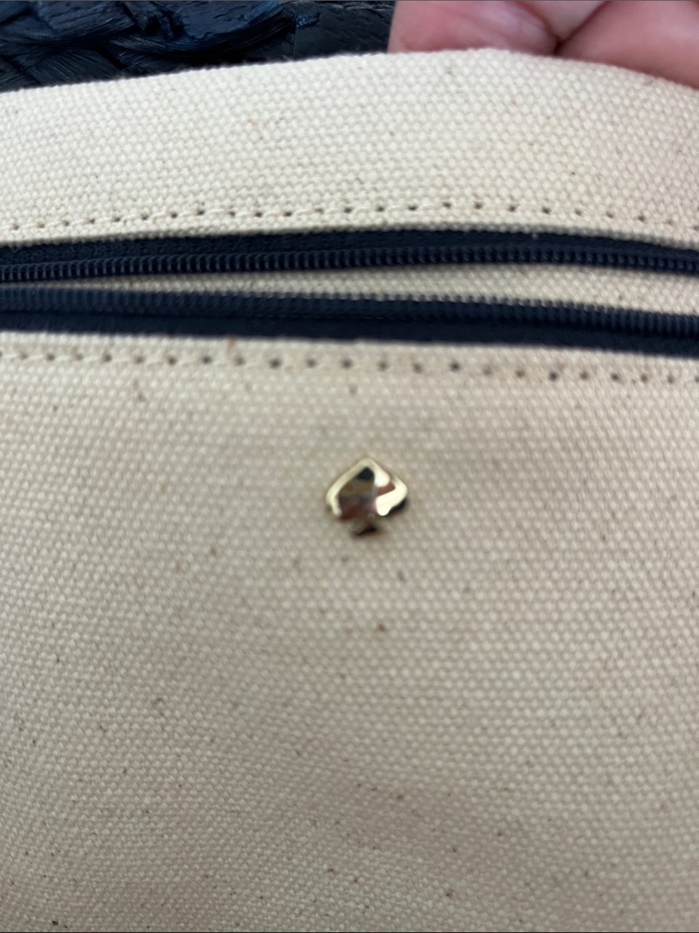 kate spade Navy  and Natural Straw Stripe Tote with Red Script - Picture 5 of 7